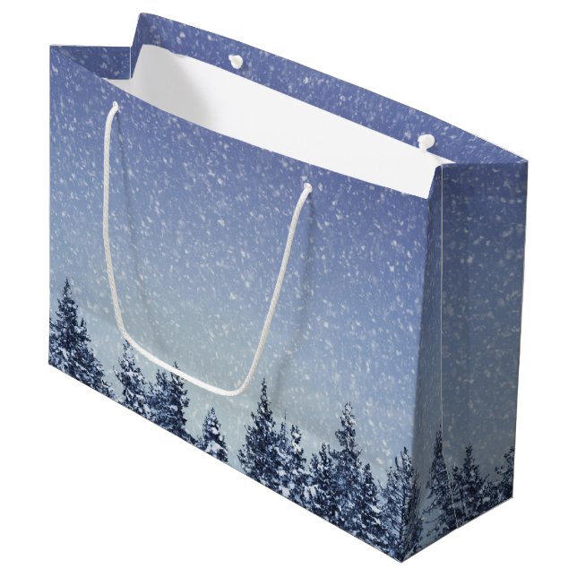 Frozen Snow Winter Forest Scene Large Gift Bag (Front Angled)