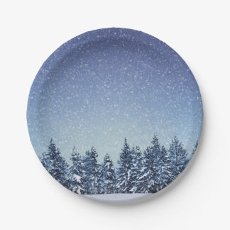 Frozen Snow Winter Forest Scene Paper Plate