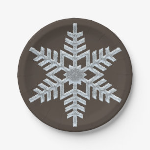 Frozen Snowflake Elegant Brown Nature Christmas Paper Plate
