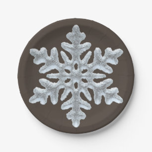 Frozen Snowflake Elegant Brown Nature Christmas Paper Plate