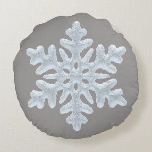 Frozen Snowflake Rich Elegant Grey Christmas Round Cushion