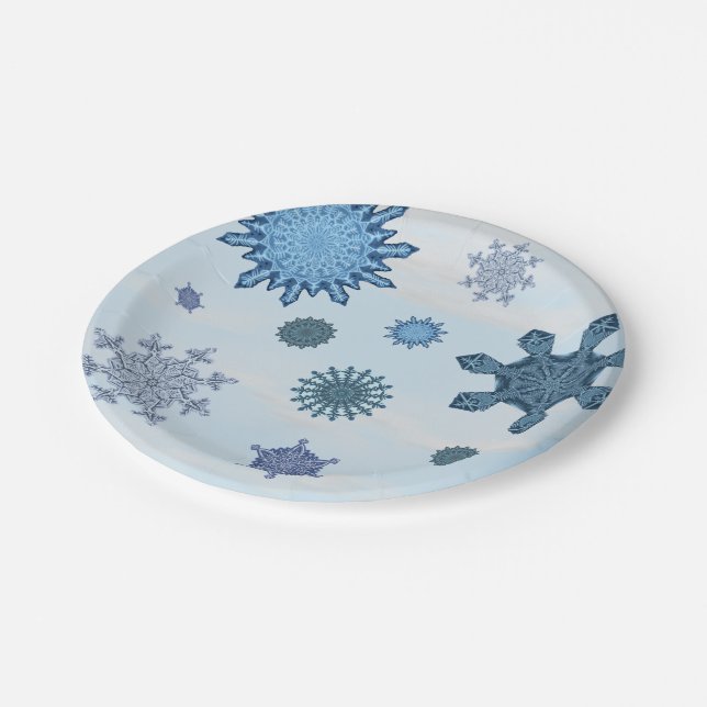 Frozen Snowflake Winter Snowfall Paper Plates (Angled)