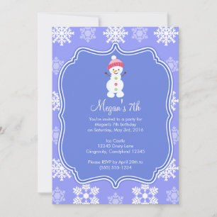 Frozen Snowflake Winter Snowman Birthday Invitation
