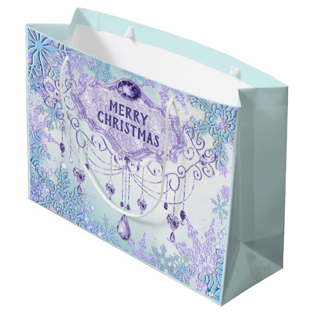 Frozen Snowflake Winter Wonderland Christmas Large Gift Bag (Back Angled)
