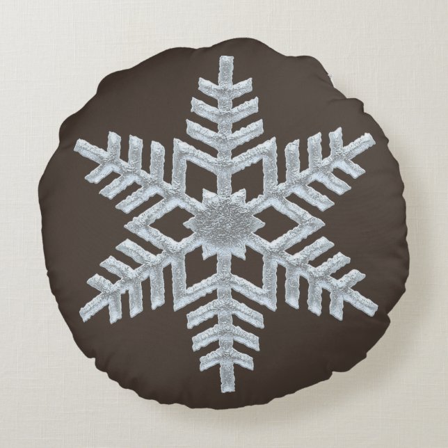 Frozen Snowflake Woodland Brown Nature Christmas Round Cushion (Back)