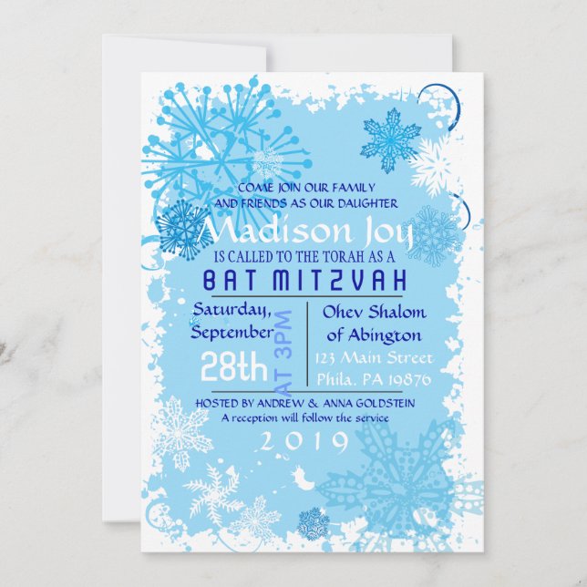 FROZEN SNOWFLAKES Bar Bat Mitzvah Invitation (Front)