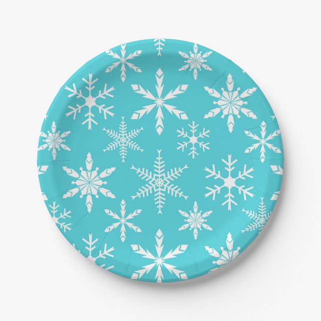 Frozen Snowflakes Pattern Holiday Paper Plates (Front)