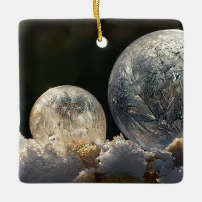Frozen Soap Bubbles Ice Crystal Cool Winter Photo Ceramic Tree Decoration (Front)