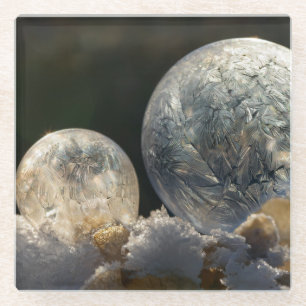 Frozen Soap Bubbles Ice Crystal Cool Winter Photo Glass Coaster