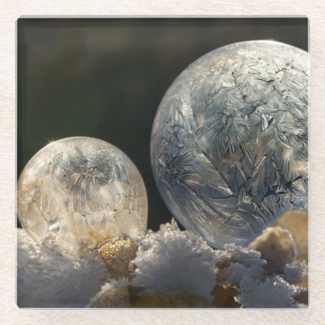 Frozen Soap Bubbles Ice Crystal Cool Winter Photo Glass Coaster (Front)