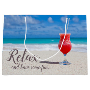 Frozen Strawberry Daiquiri on Blue Sky Sandy Beach Large Gift Bag