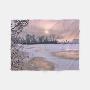 Frozen Surface Po River, Piedmont, Italy Fleece Blanket
