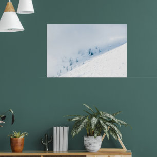Frozen trees sun and clouds in the mountains poster
