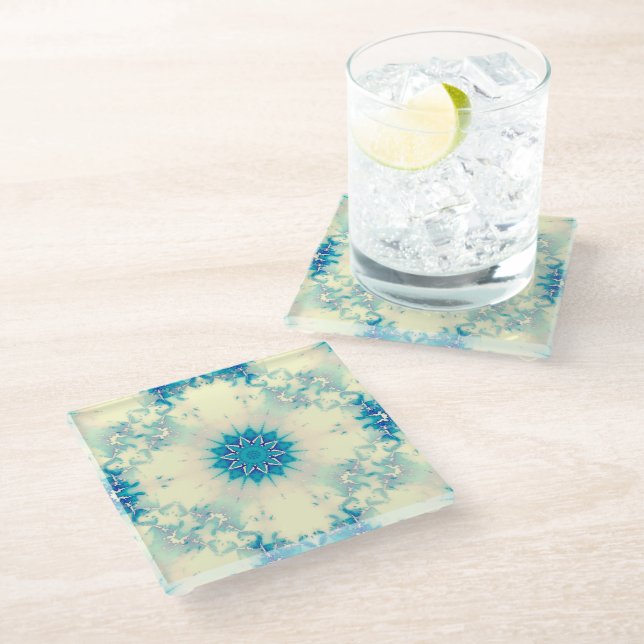 Frozen Water Frosty Blue Winter Snowflake Glass Coaster (Angled)