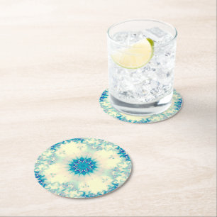 Frozen Water Frosty Blue Winter Snowflake Round Paper Coaster
