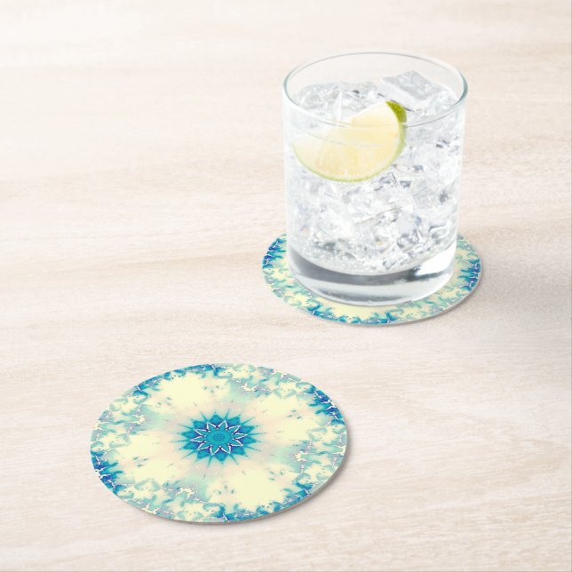 Frozen Water Frosty Blue Winter Snowflake Round Paper Coaster (Insitu)
