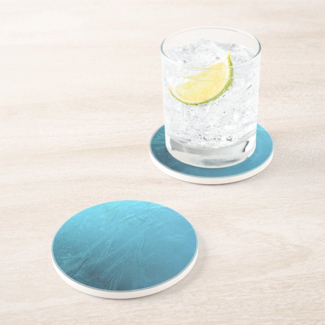 Frozen Water Ice Blue Frost Chic Winter Metallic Coaster (Side)