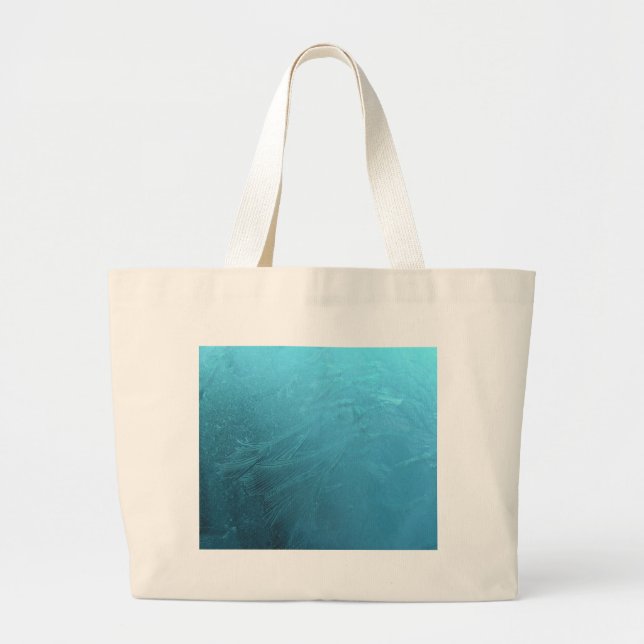 Frozen Water Ice Blue Frost Chic Winter Metallic Large Tote Bag (Front)