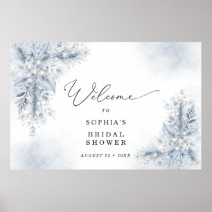 Frozen White Berries Winter Bridal Shower Welcome Poster