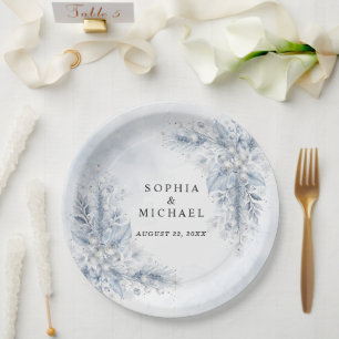 Frozen White Berries Winter Wedding Paper Plate