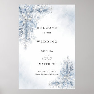 Frozen White Berries Winter Wedding Welcome Poster