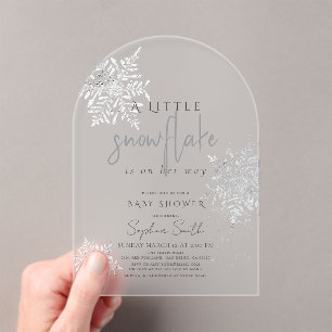 Frozen Winter Silver Snowflake Baby Shower Acrylic Invitations