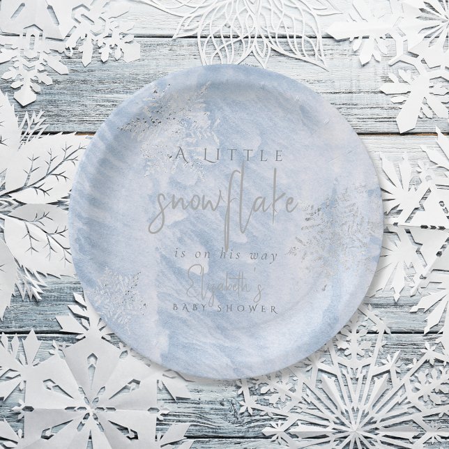 Frozen Winter Silver Snowflake Blue Baby Shower Paper Plate (Creator Uploaded)