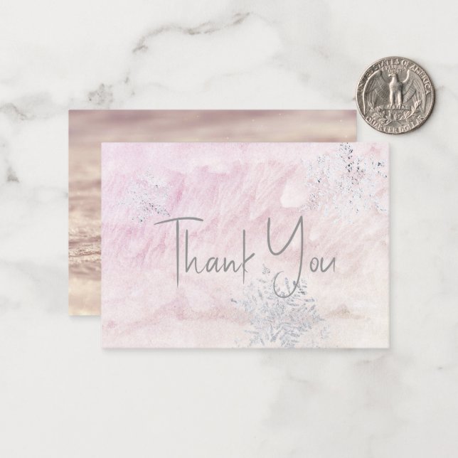 Frozen Winter Snowflake Pink Baby Shower Thank You Card (Front/Back In Situ)
