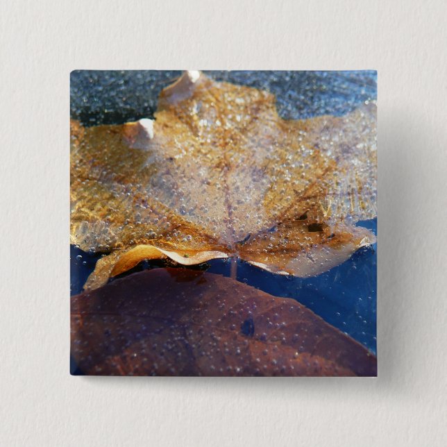 Frozen Yellow Maple Leaf Autumn Nature 15 Cm Square Badge (Front)