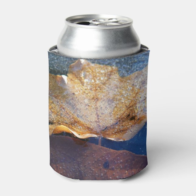 Frozen Yellow Maple Leaf Autumn Nature Can Cooler (Can Front)