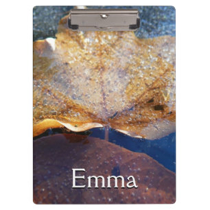 Frozen Yellow Maple Leaf Autumn Nature Clipboard