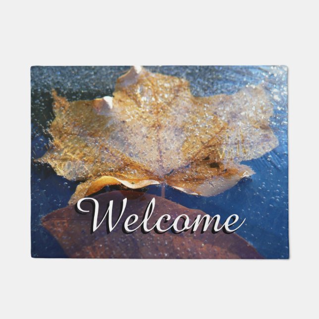 Frozen Yellow Maple Leaf Autumn Nature Doormat (Front)