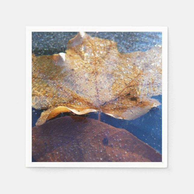 Frozen Yellow Maple Leaf Autumn Nature Napkin (Front)