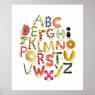 Fruit Alphabet Kids ABC Nursey Food Theme  Poster