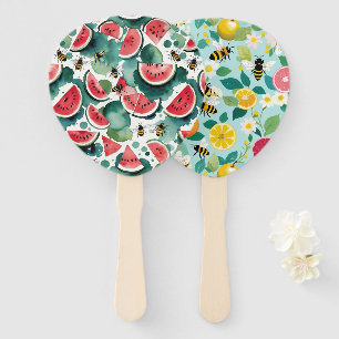 Fruit And Bees Watermelon and Citrus Hand Fan