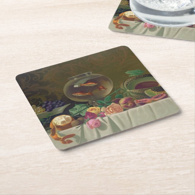 Fruit and flower vintage table square paper coaster (Angled)