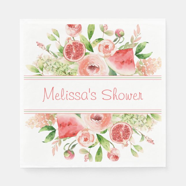 Fruit and Flowers Watercolor Party Napkin (Front)