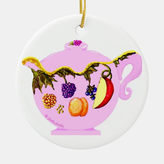 Fruit and Leaves Pattern Teapot & Teacup Ornament (Front)