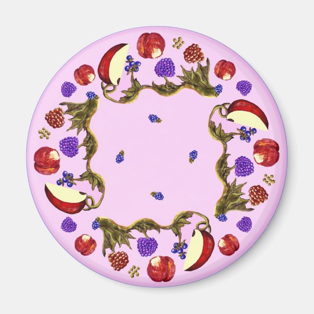 Fruit And Leaves Round Magnet (Front)