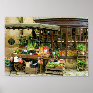 Fruit and Veg Colourful English Village Store Poster