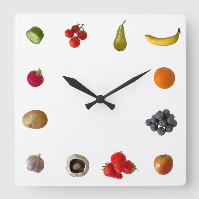 Fruit and Veg Square Wall Clock (Front)