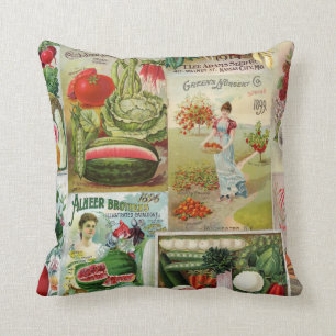 Fruit and Veggies Seed Catalogue Collage Cushion