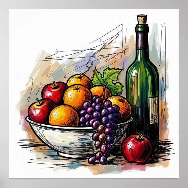 Fruit and Wine Still Life Poster (Front)