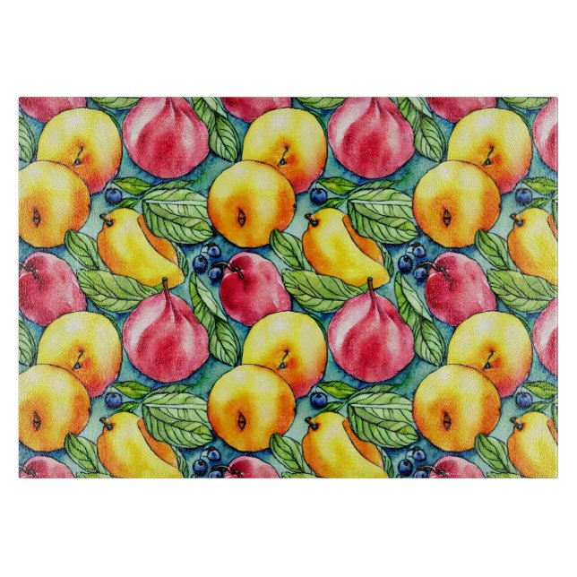 Fruit apple pear summer watercolor pattern cutting board (Front)