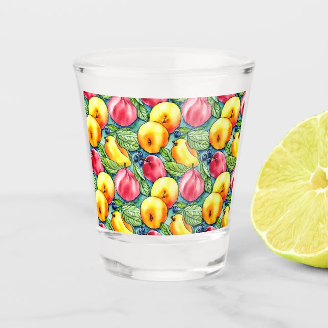 Fruit apple pear summer watercolor pattern shot glass (Front)