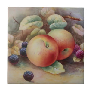 Fruit Art Apples and Raspberries Ceramic Tile