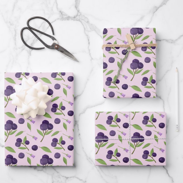 Fruit Basket Pattern Collection - Blueberries  Wrapping Paper Sheet (Front)