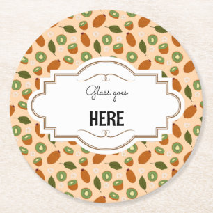 Fruit Basket Pattern Collection - Kiwi Round Paper Coaster