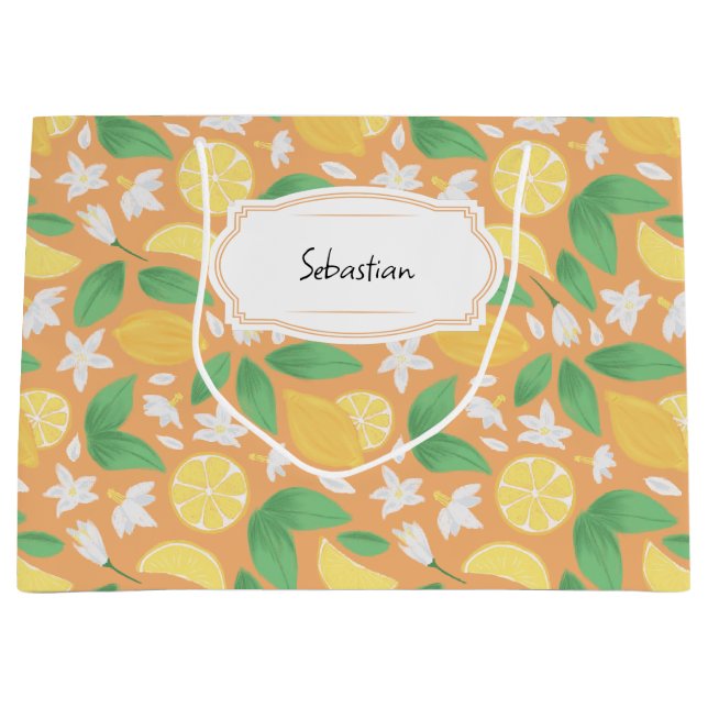 Fruit Basket Pattern Collection - Lemon Large Gift Bag (Front)