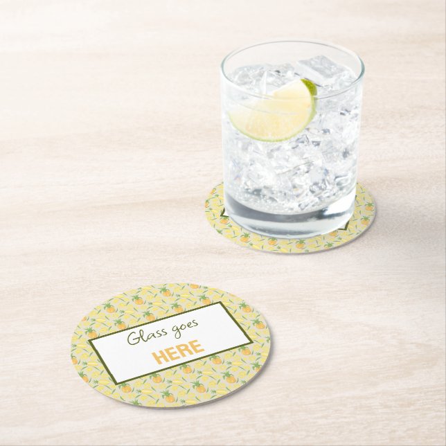 Fruit Basket Pattern Collection - Pineapples Round Paper Coaster (Insitu)